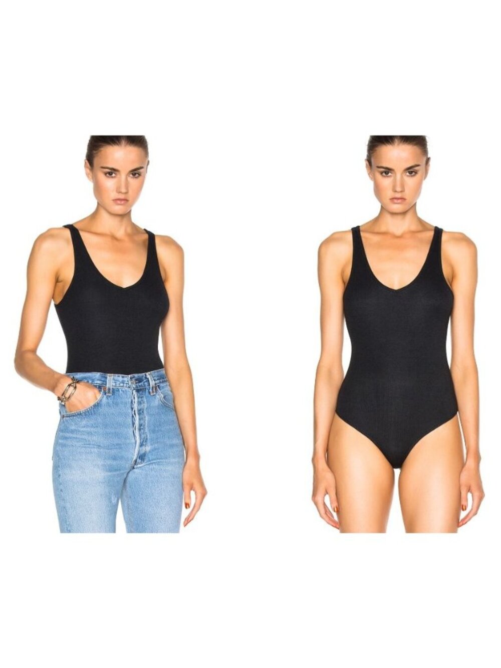 NWT ATM Anthony Thomas Melillo V Neck Tank Bodysuit in Black Size Small
